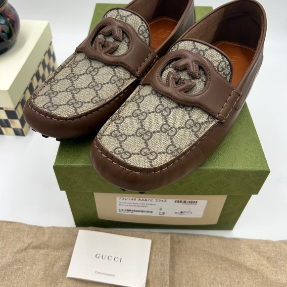 Men’s Gucci interlocking G supreme Driver loafers size 9, made in Italy - Picture 10 of 11